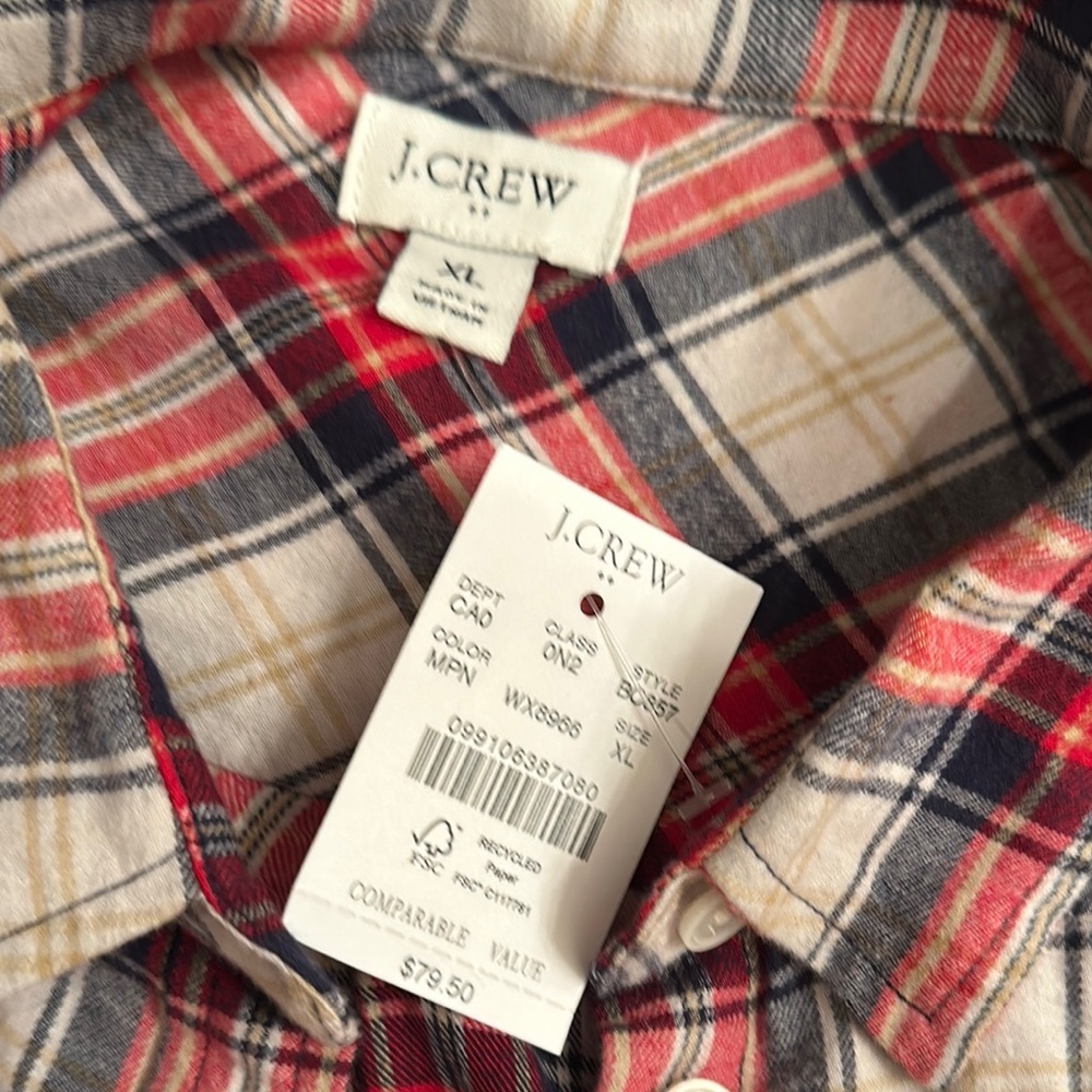 J. Crew Red Plaid Shirt - Picture 2 of 3